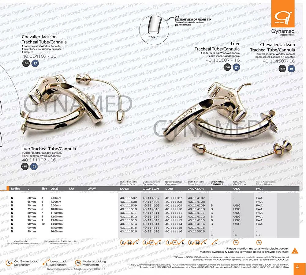 LUER TRACHEAL Tube, Outer Fenestra Cannula Only, Radius 
