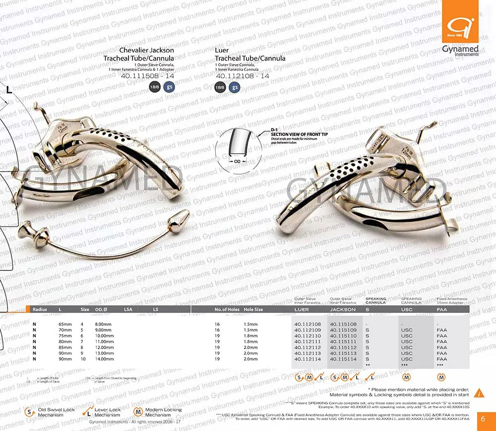 LUER TRACHEAL Tube, Outer Sieve Inner Fenestra, Radius 